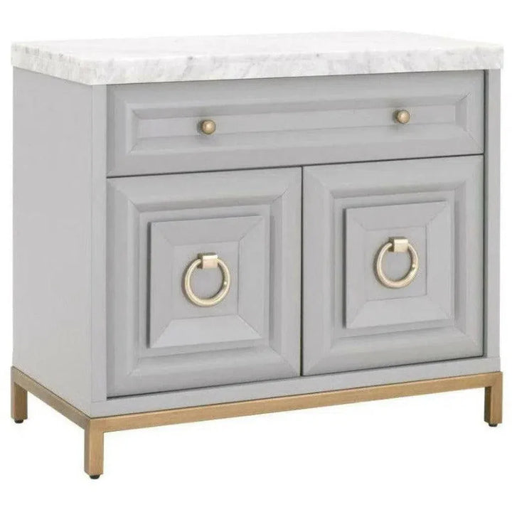 Azure Grey Accent Cabinet White Carrera Marble - LOOMLAN - Essentials For Living - Accent Cabinets