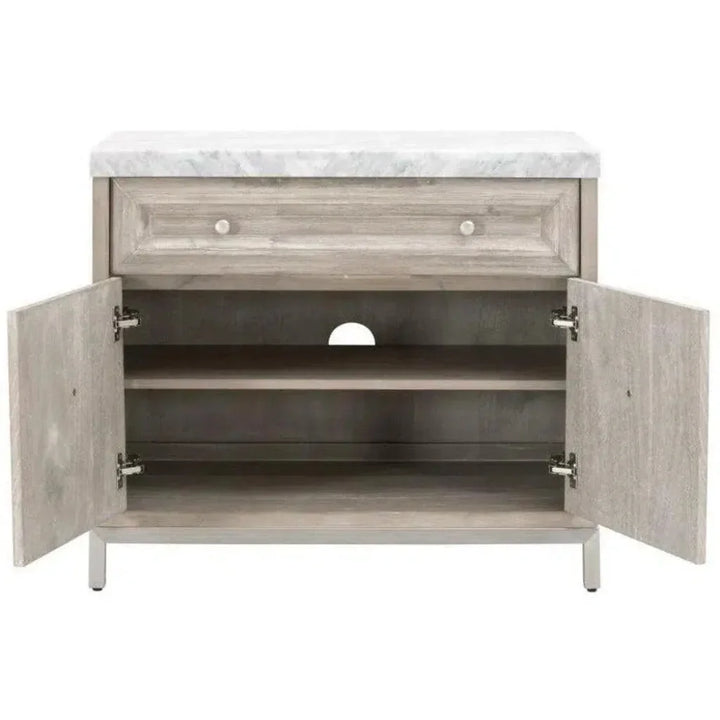 Azure Natural Grey Accent Cabinet White Carrera Marble - LOOMLAN - Essentials For Living - Accent Cabinets