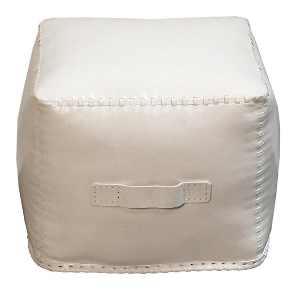 Square Ottoman Leather Pouf White