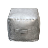 Square Silver Grey Leather Stool Ottoman Celeste