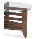 Davi Wood and Clear Glass Brown Round Cocktail Table