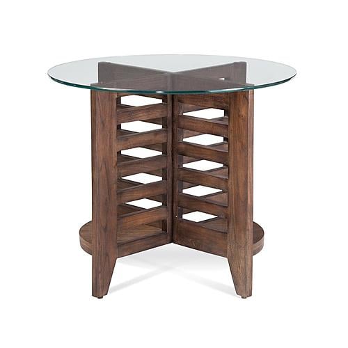 Davi Wood and Clear Glass Brown Round End Table