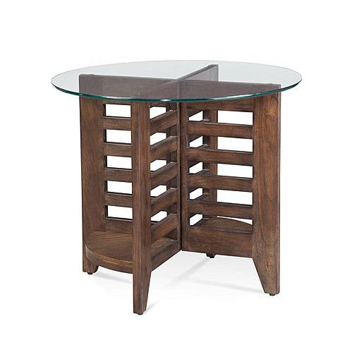 Davi Wood and Clear Glass Brown Round End Table