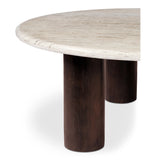 Landon Travertine and Mango Wood Beige Round Coffee Table