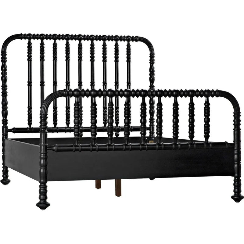 Bachelor Black Wooden Bed Frame-Beds-Noir-LOOMLAN