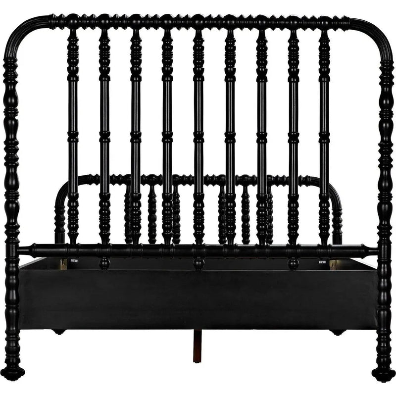 Bachelor Black Wooden Bed Frame-Beds-Noir-LOOMLAN