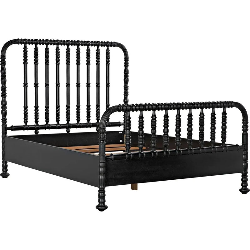 Bachelor Black Wooden Bed Frame-Beds-Noir-LOOMLAN