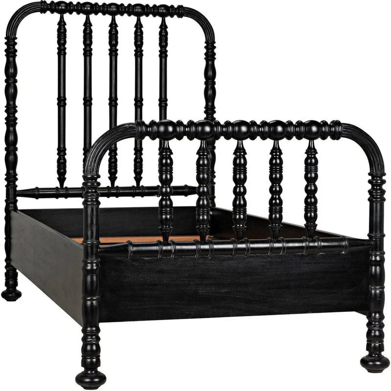 Bachelor Black Wooden Bed Frame-Beds-Noir-LOOMLAN