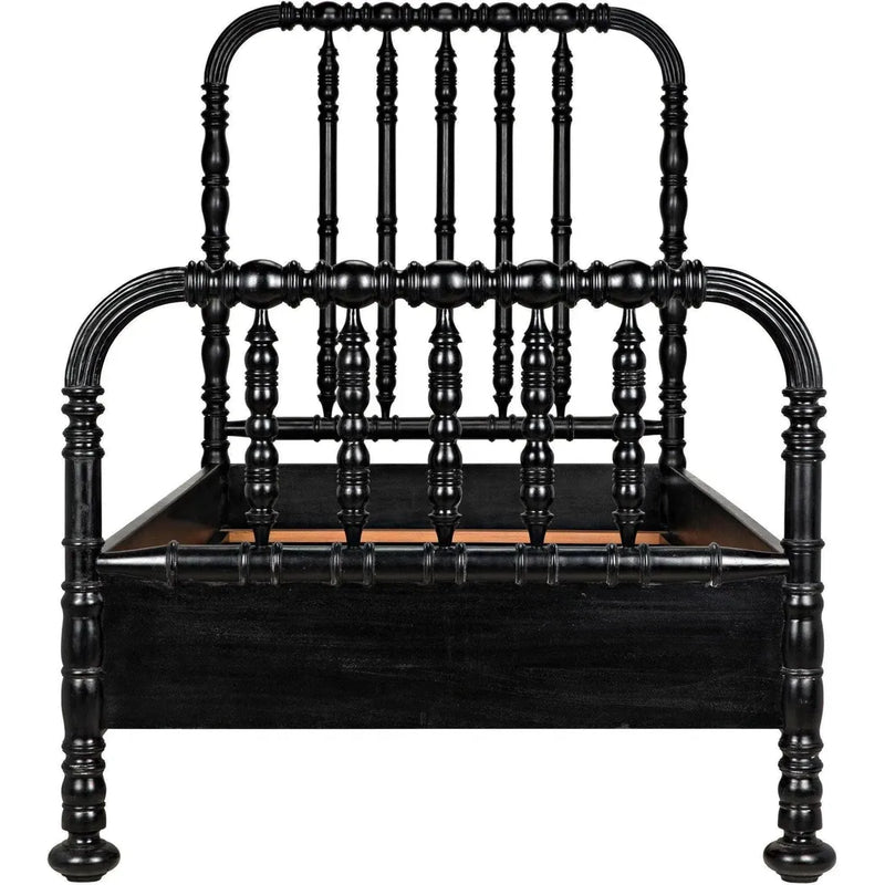 Bachelor Black Wooden Bed Frame-Beds-Noir-LOOMLAN