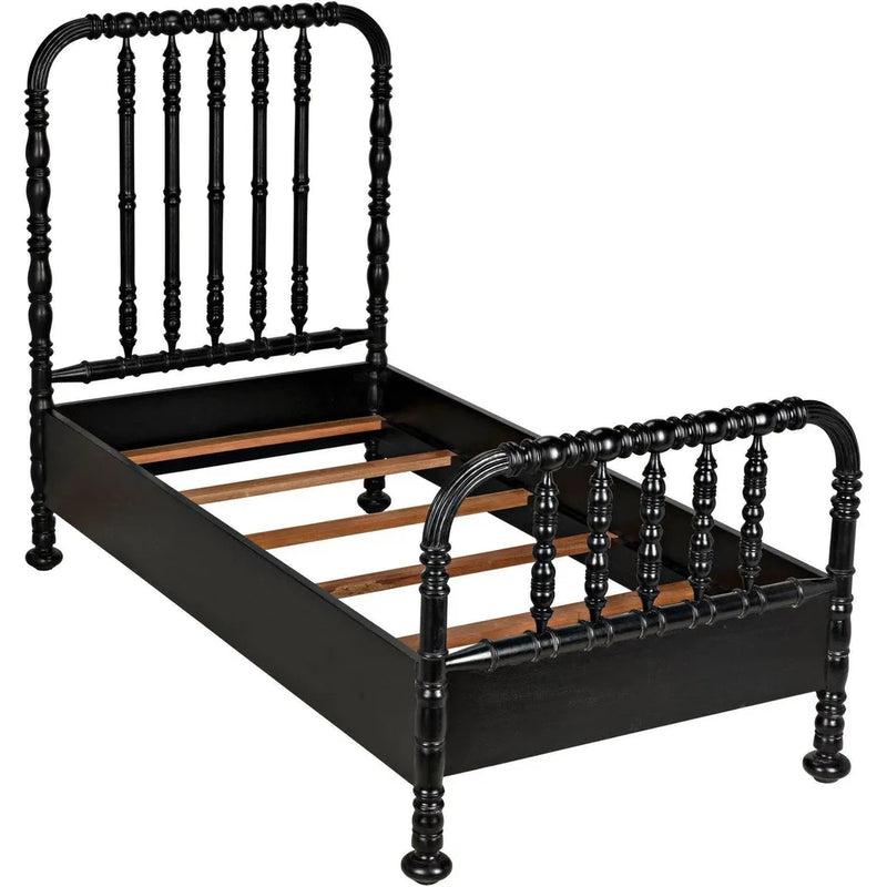 Bachelor Black Wooden Bed Frame-Beds-Noir-LOOMLAN