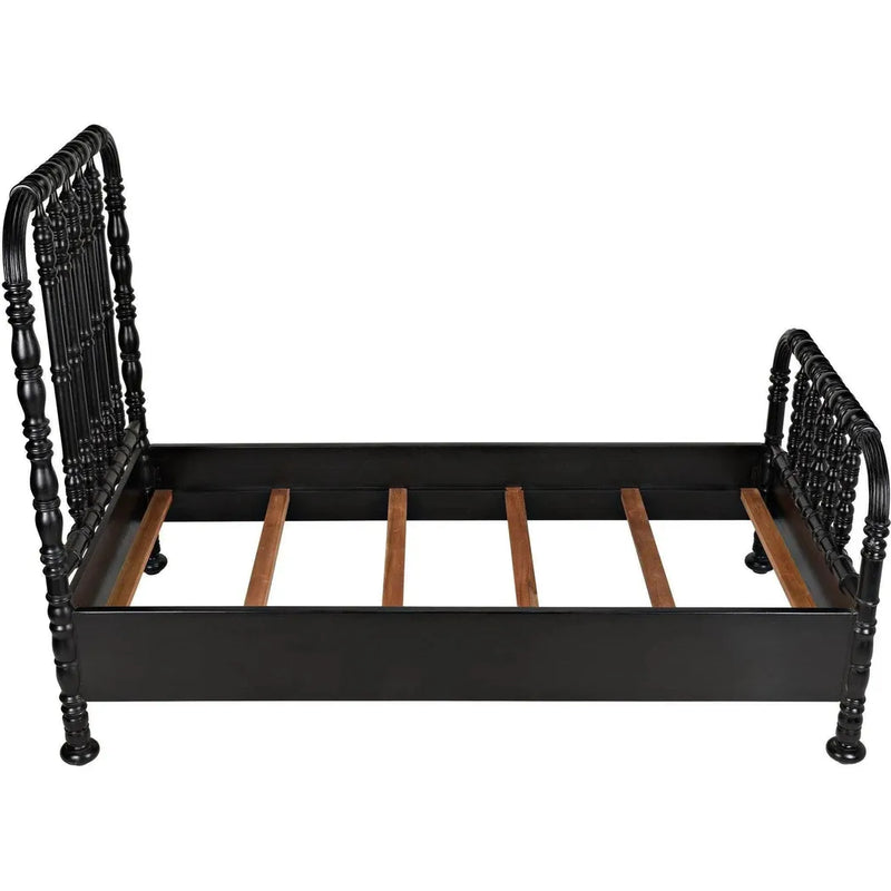 Bachelor Black Wooden Bed Frame-Beds-Noir-LOOMLAN