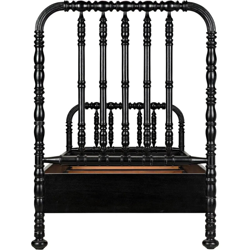 Bachelor Black Wooden Bed Frame-Beds-Noir-LOOMLAN