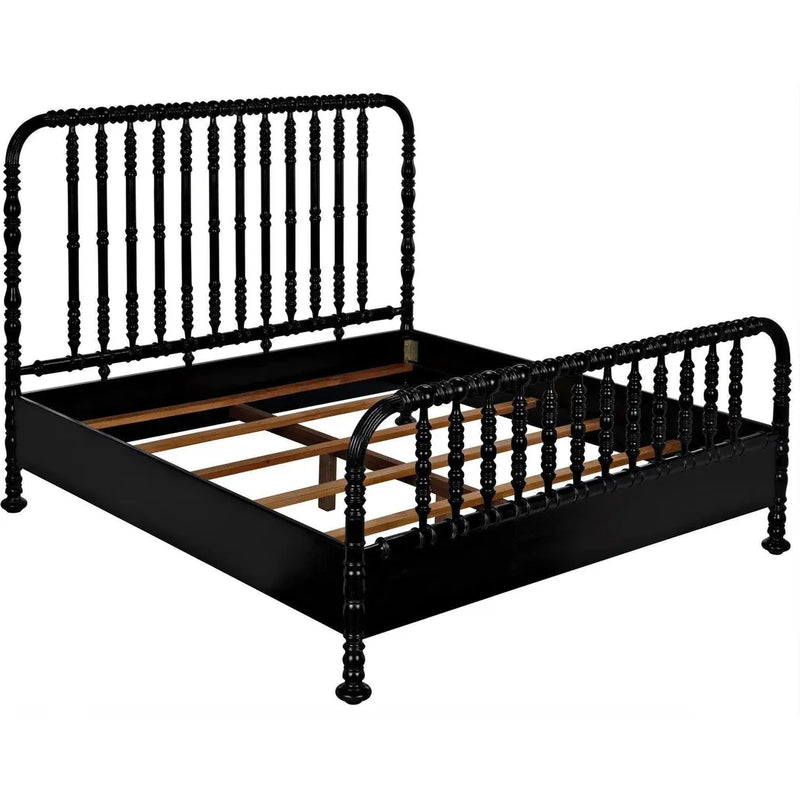 Bachelor Black Wooden Bed Frame-Beds-Noir-LOOMLAN