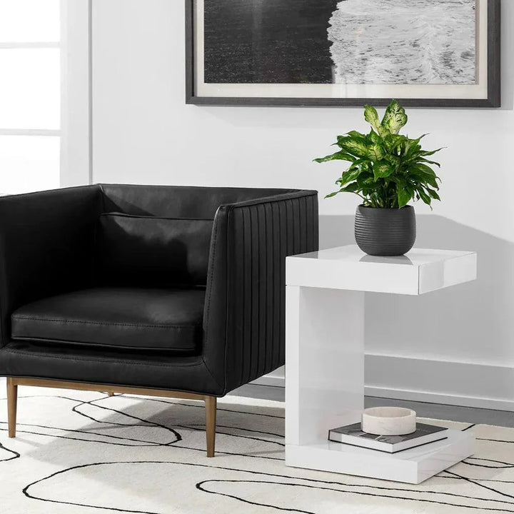 Bachelor End Table High Gloss White Hidden Drawer - LOOMLAN - SUNPAN - Side Tables