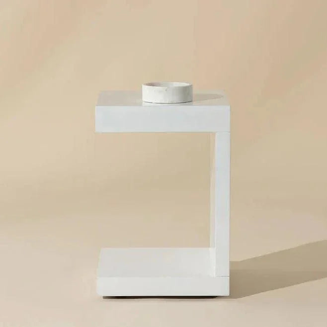 Batchelor Table Bachelor End Table High Gloss White Hidden Drawer - LOOMLAN