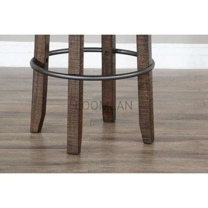 Backless Swivel Barstool Black Leather Seat 30"H - LOOMLAN - Sunny D - Bar Stools