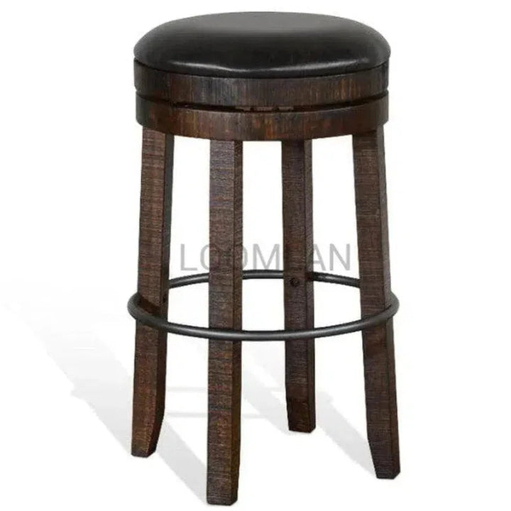 Backless Swivel Barstool Black Leather Seat 30"H - LOOMLAN - Sunny D - Bar Stools