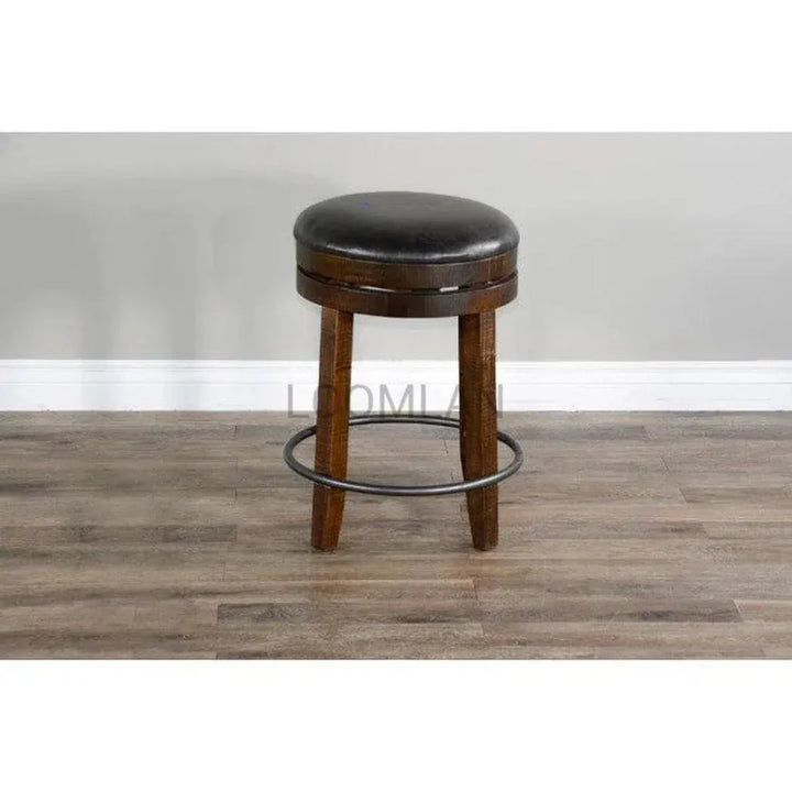 Backless Swivel Counter Stool Black Leather Seat 24"H - LOOMLAN - Sunny D - Counter Stools