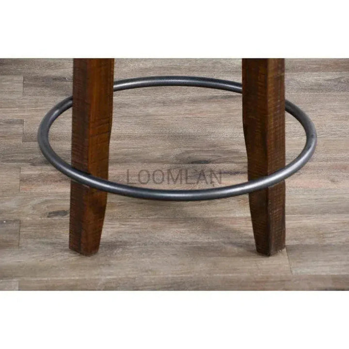 Backless Swivel Counter Stool Black Leather Seat 24"H - LOOMLAN - Sunny D - Counter Stools