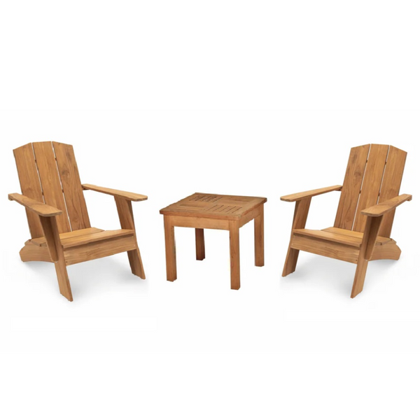 Bainbridge Teak Patio Adirondack Lounge Set 3PC-Outdoor Lounge Sets-HiTeak-LOOMLAN