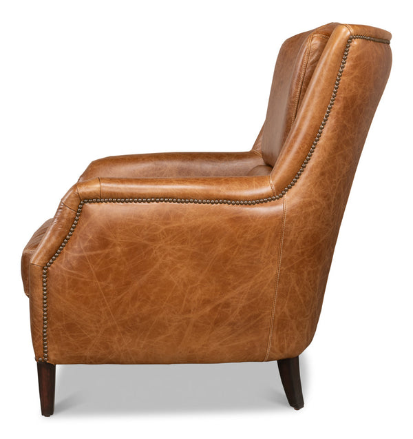 Baker Brown Leather Club Arm Chair-Club Chairs-Sarreid-LOOMLAN