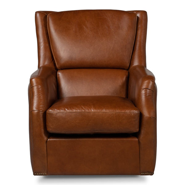 Baker Brown Leather Swivel Chair Havana Leather-Club Chairs-Sarreid-LOOMLAN