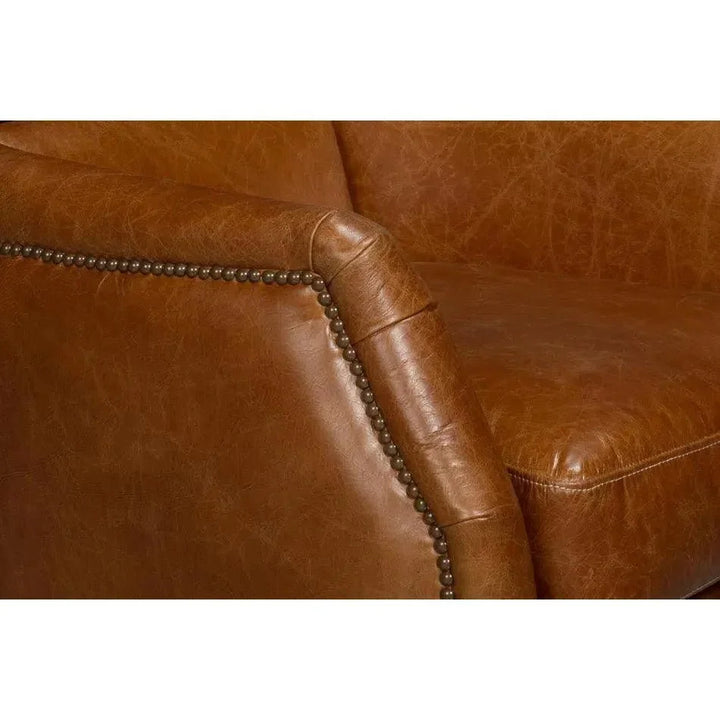 Baker Wood & Leather Brown Swivel Arm Chair - LOOMLAN - Sarreid - Club Chairs