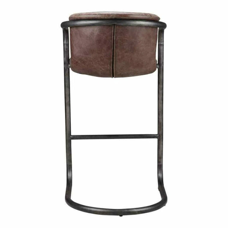 Barstool Grazed Brown Leather (Set of 2) Industrial Bar Stools LOOMLAN By Moe's Home