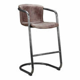 Barstool Grazed Brown Leather (Set of 2) Industrial Bar Stools LOOMLAN By Moe's Home