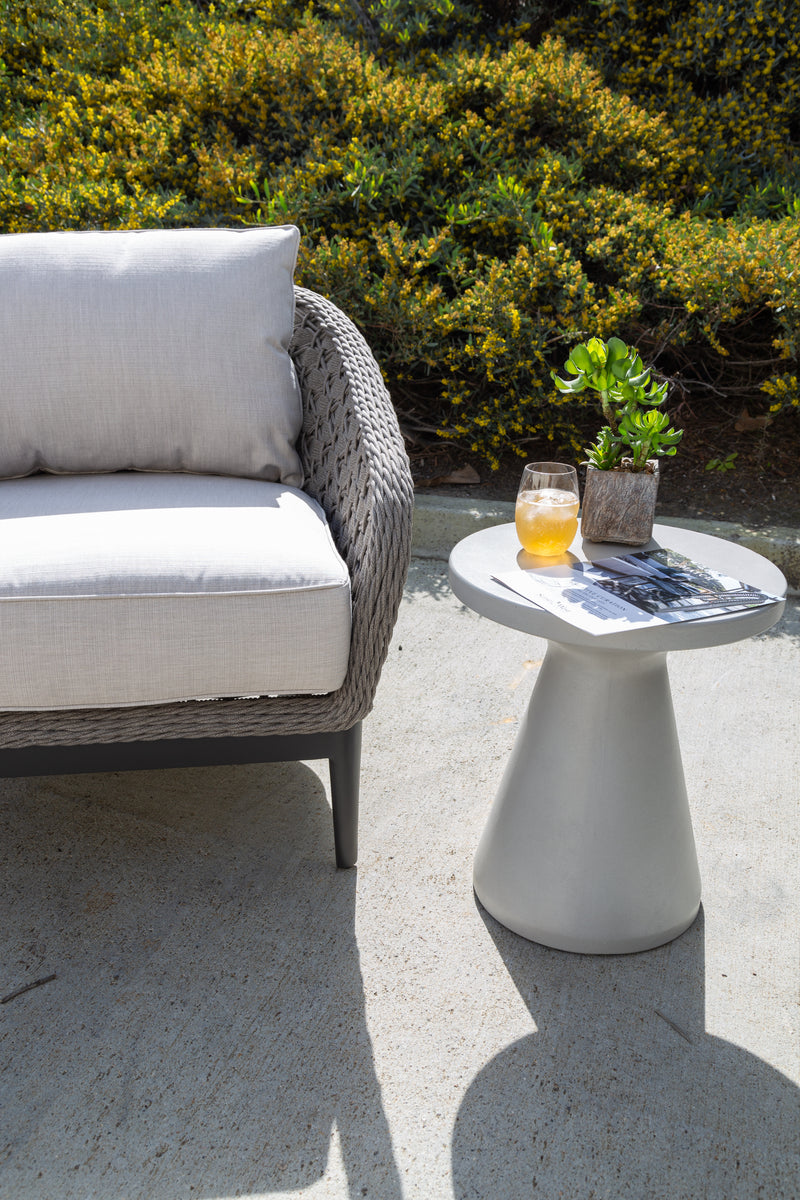 Sunset West-Bazaar Bone Finish Round Outdoor End Table-Outdoor Side Tables-LOOMLAN