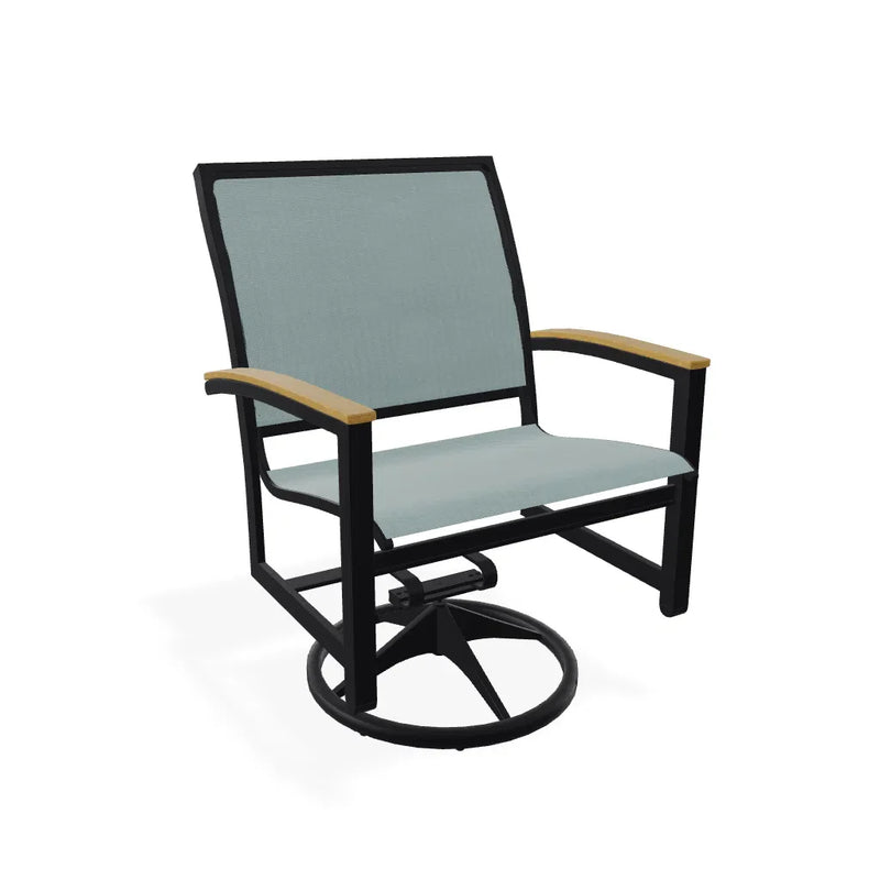 Bazza Sling Swivel Rocker With Rustic Polymer Arm Accents