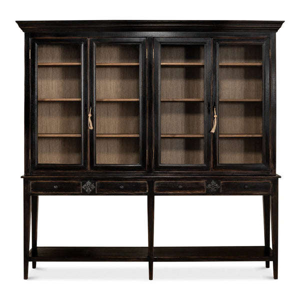 Beacon Hill Display Case Ebony Slim Cabinet With Glass Doors-Buffets & Curios-Sarreid-LOOMLAN
