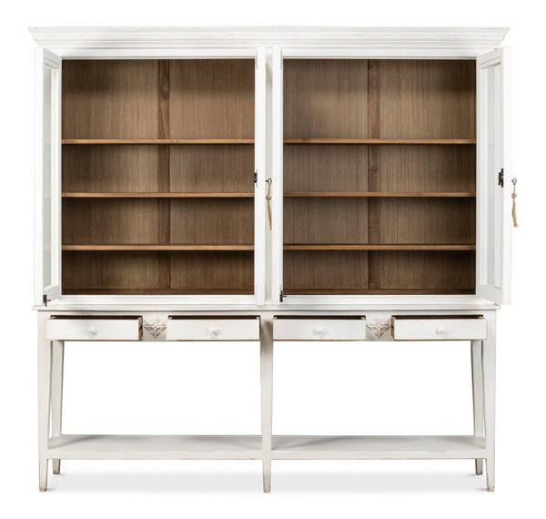 Beacon Hill Display Case White Slim Cabinet With Glass Doors-Buffets & Curios-Sarreid-LOOMLAN