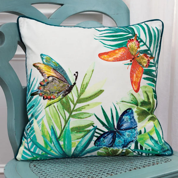 Beaded Butterflies Coastal Throw Pillow Down Insert-Throw Pillows-LOOMLAN-LOOMLAN