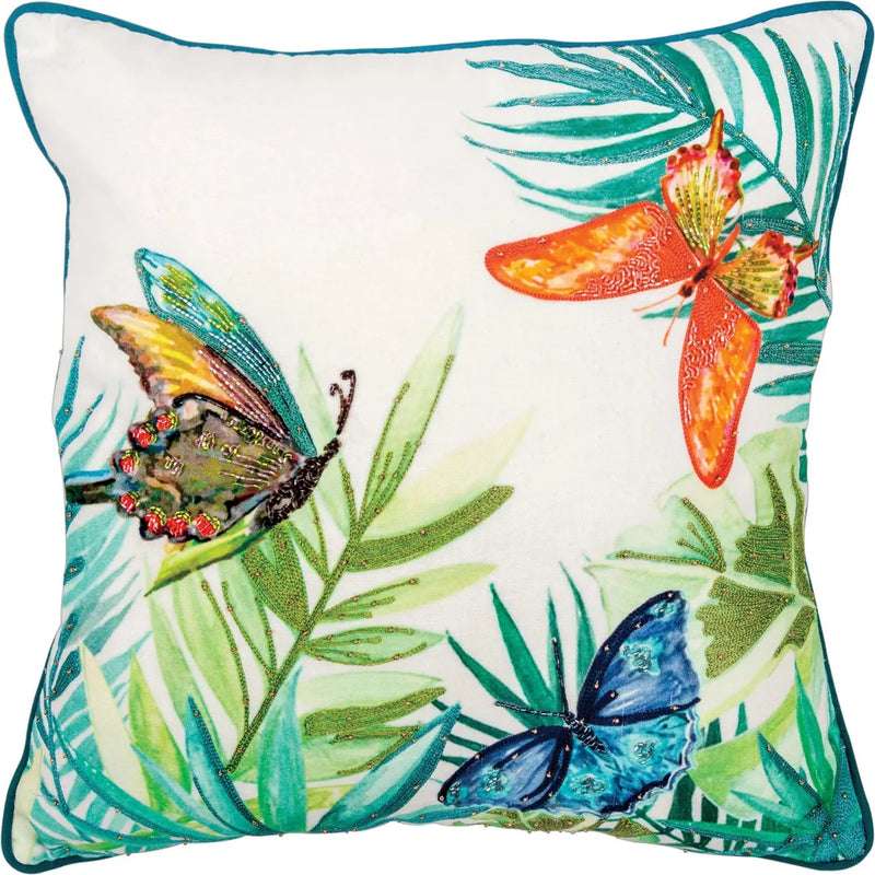 Beaded Butterflies Coastal Throw Pillow Down Insert-Throw Pillows-LOOMLAN-LOOMLAN