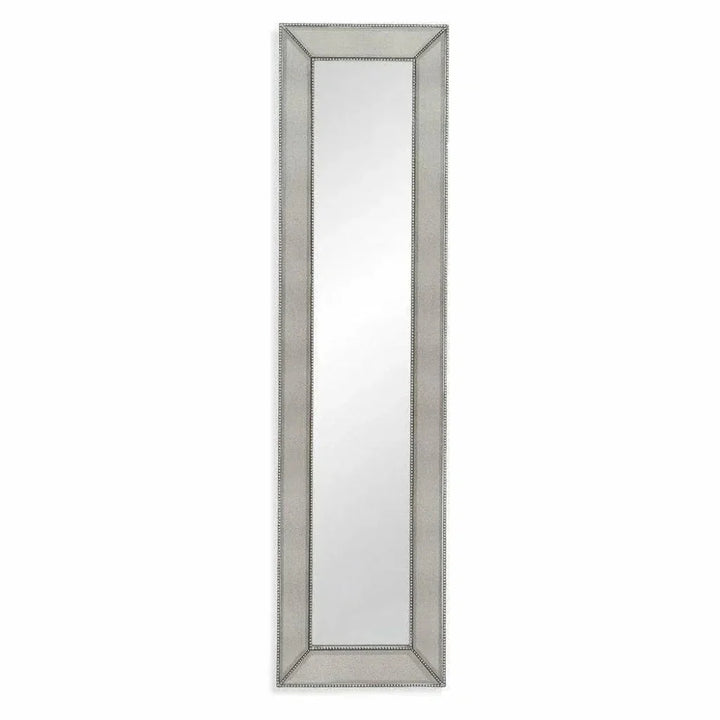 Beaded Leaner Rectangle Silverleaf Floor Mirror-Floor Mirrors-Bassett Mirror-LOOMLAN