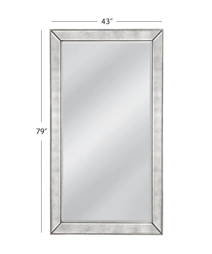 Beaded Silver Wood Floor Mirror-Floor Mirrors-Bassett Mirror-LOOMLAN