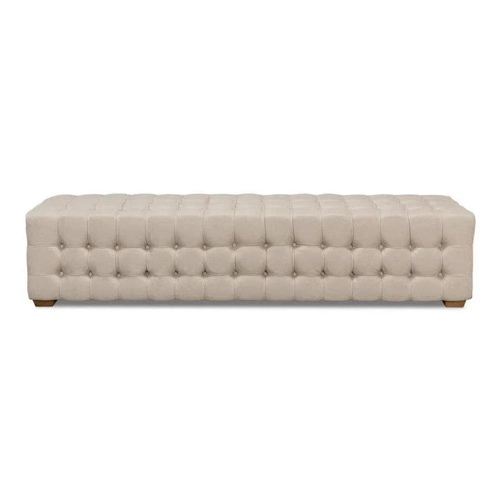 Bedroom Beam Bench Tufted Beige Linen - LOOMLAN - Sarreid - Bedroom Benches