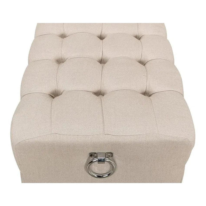Bedroom Beam Bench Tufted Beige Linen - LOOMLAN - Sarreid - Bedroom Benches