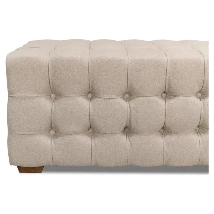 Bedroom Beam Bench Tufted Beige Linen - LOOMLAN - Sarreid - Bedroom Benches