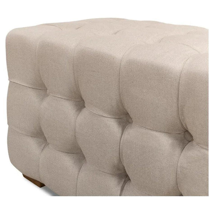 Bedroom Beam Bench Tufted Beige Linen - LOOMLAN - Sarreid - Bedroom Benches