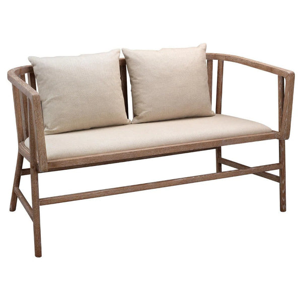 Beige Ash Wood 100% Linen Grayson Settee Bedroom Benches LOOMLAN By Jamie Young