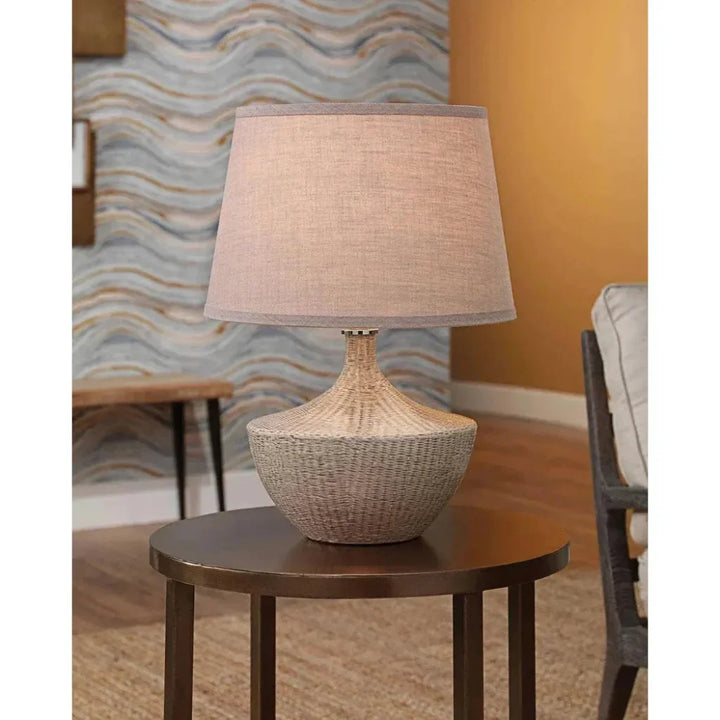 Beige Ceramic Basketweave Table Lamp - LOOMLAN - Jamie Young - Table Lamps