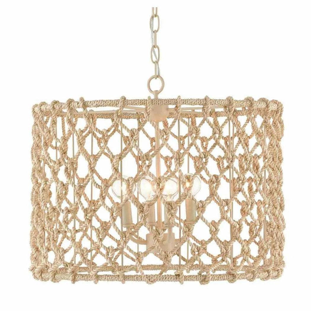 Beige Wood Natural Rope Chesapeake Drum Chandelier