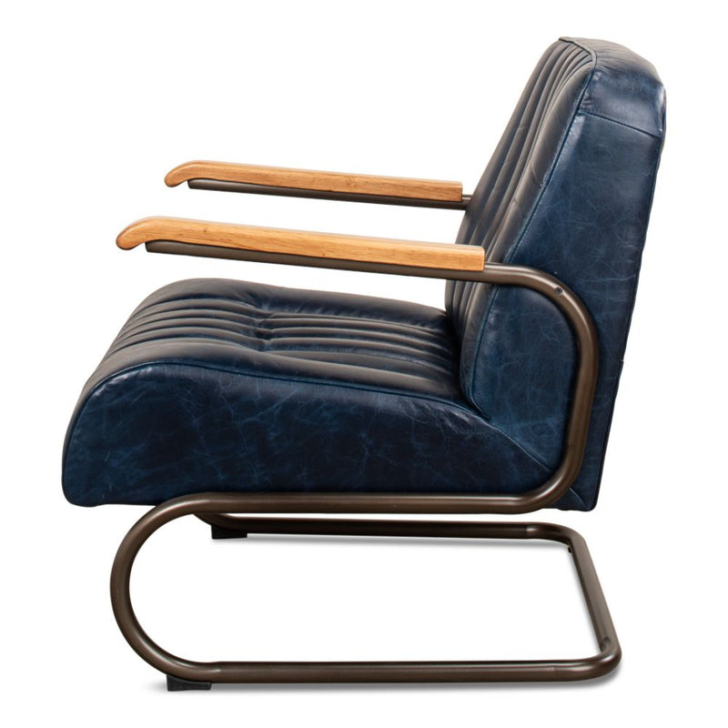 Bel-Air Accent Arm Chair Blue Leather Mid Century-Accent Chairs-Sarreid-LOOMLAN