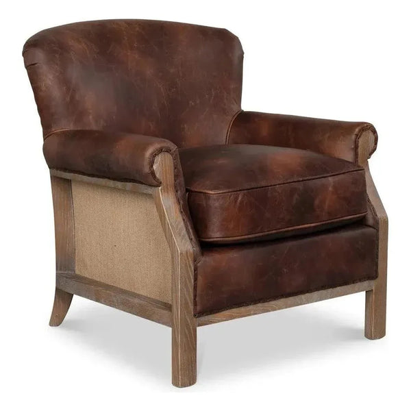 Benjamin Club Chair Brown Leather - LOOMLAN - Sarreid - Club Chairs