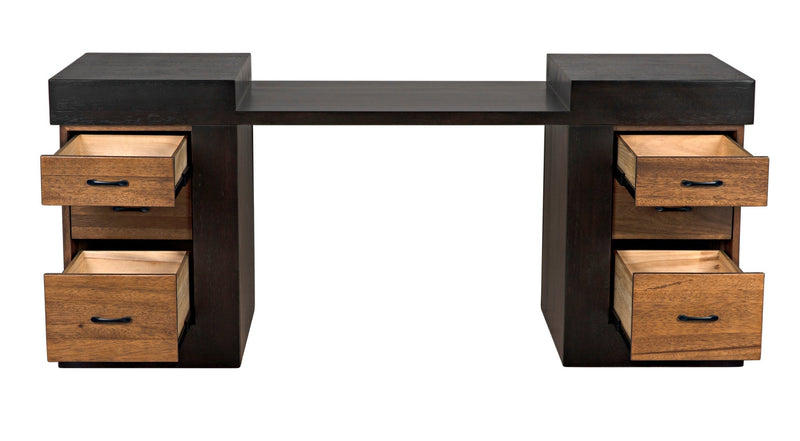 Bentley Desk, Dark Ebony Walnut Wood Unique Desk With Drawers-Home Office Desks-Noir-LOOMLAN