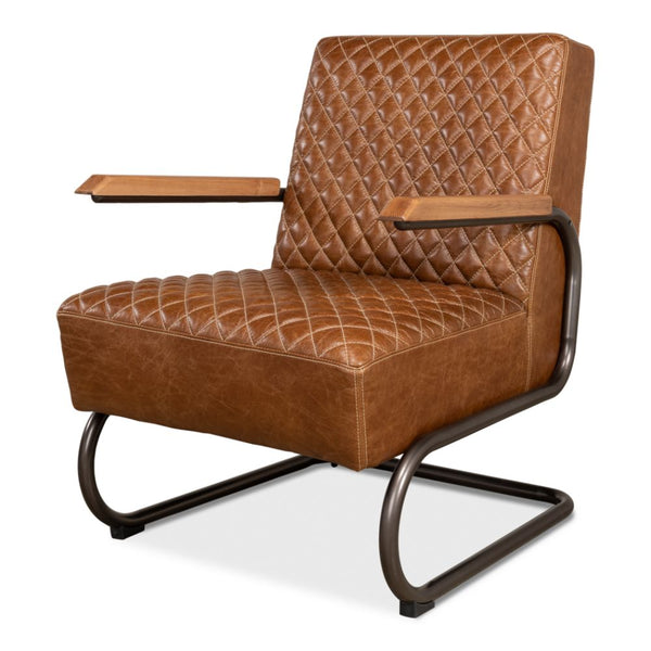 Beverly Hills Accent Chair Cuba Brown Leather-Accent Chairs-Sarreid-LOOMLAN