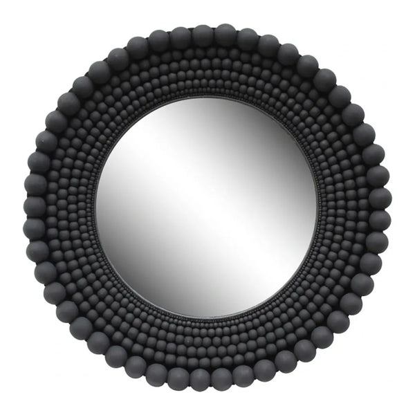 Biji Wooden Framed Round Wall Mirror-Wall Mirrors-Artesia-Black-LOOMLAN