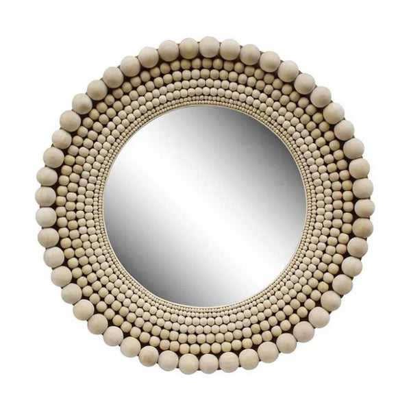 Biji Wooden Framed Round Wall Mirror-Wall Mirrors-Artesia-Natural-LOOMLAN